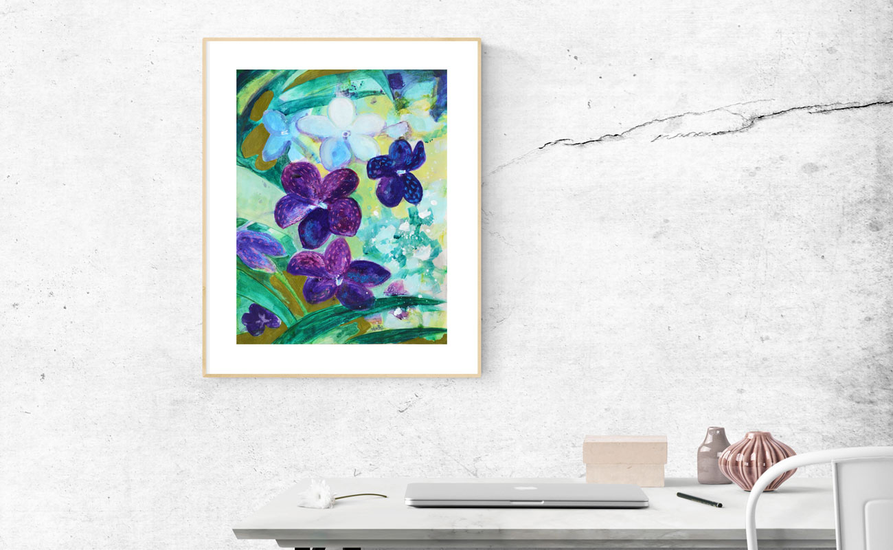 peinture d'orchidées violettes sur papier aquarelle