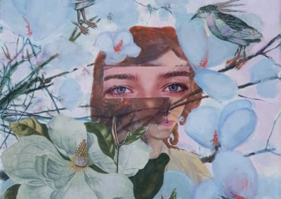 painting, young girl, magnolia, collages