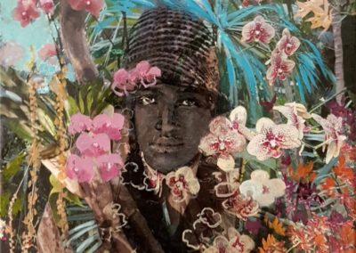 portrait, young black girl, jungle, collage