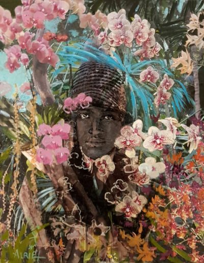 portrait, jeune fille noir, jungle, collage