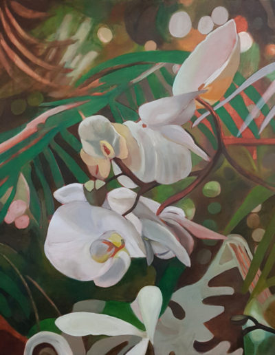 peinture, orchidées, jungle, huile