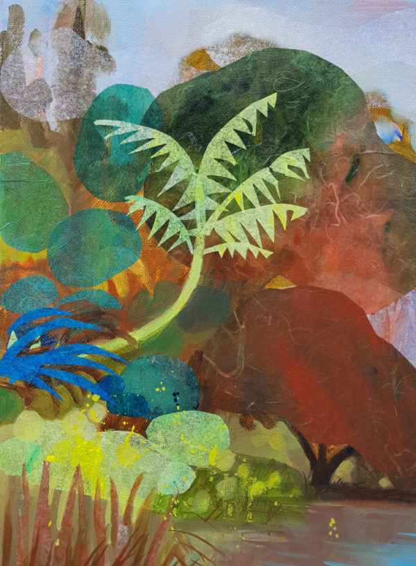 peinture, collage, forêt