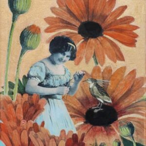 collage, femme, jardin