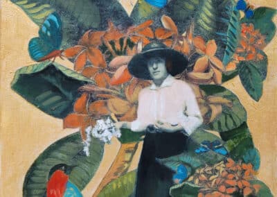 collage, woman, garden