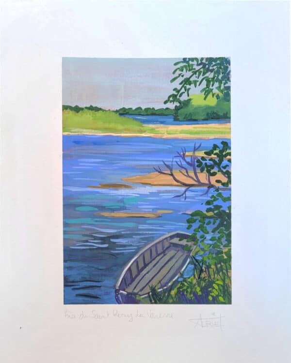 gouache, paysage, Loire