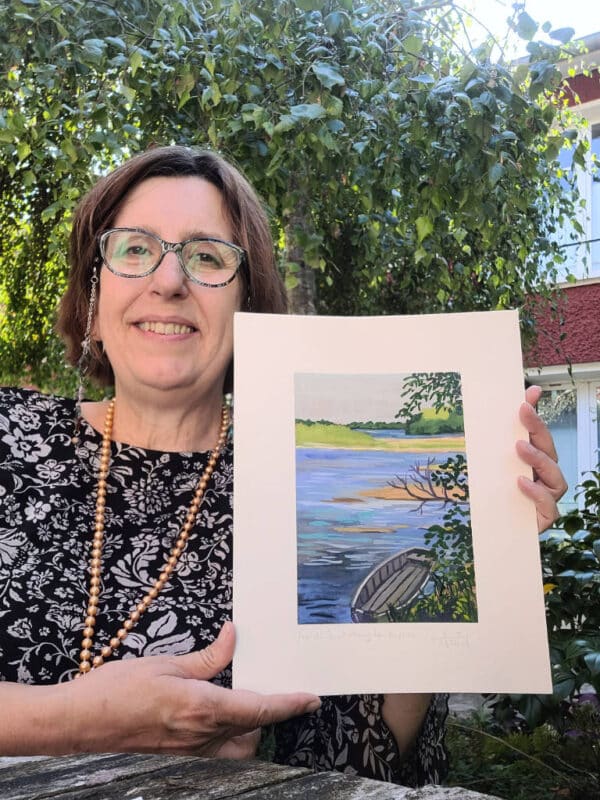 gouache, paysage, Loire