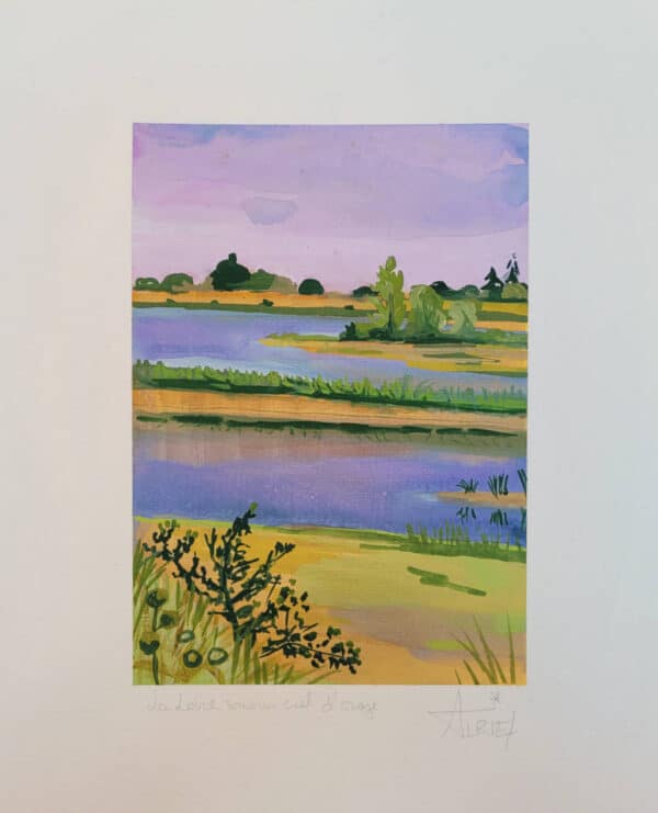 gouache, paysage, Loire