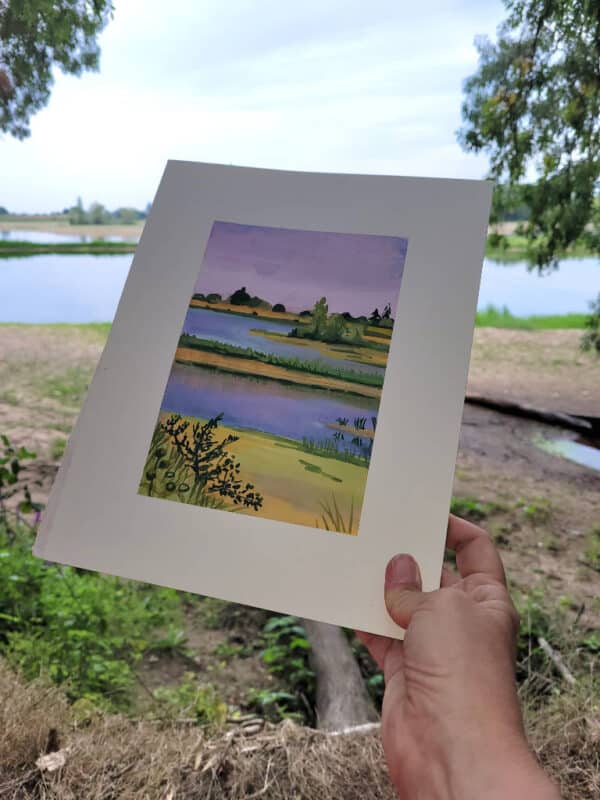 gouache, paysage, Loire