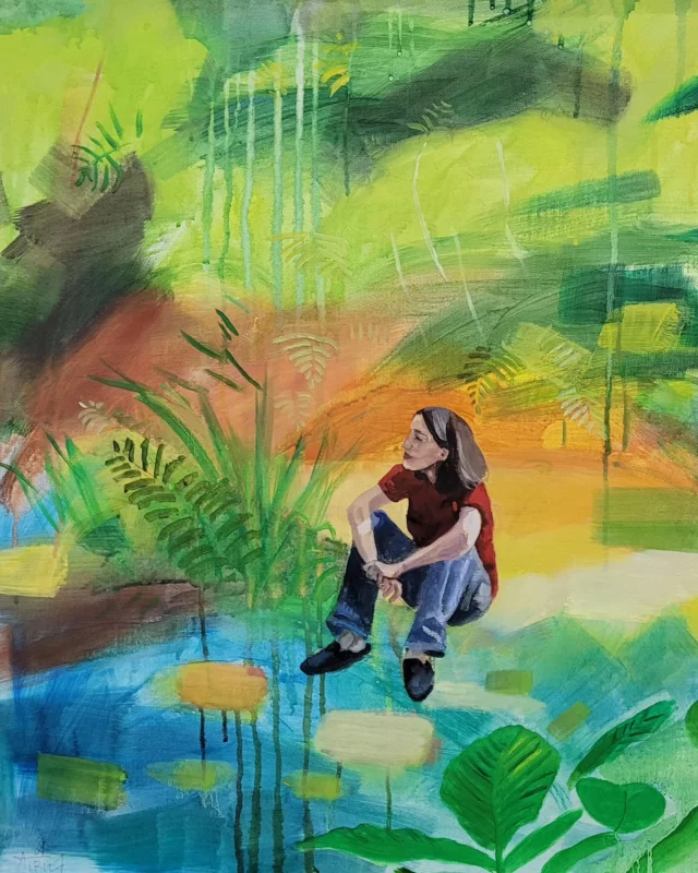 Une halte dans la forêt, technique mixte sur toile, 50 x40 cm, 2026. Exposée à la Médiathèque de Chatou. A voir jusqu'au 13 juin...