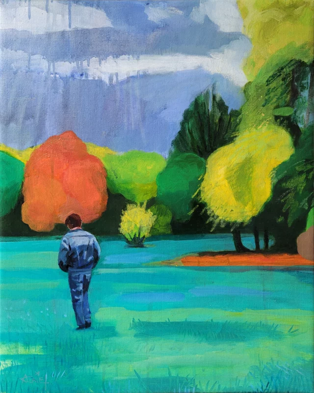 J'irai affronter l'orage, huile sur toile présentée au Marché de Saint-Germain-en-Laye. 50 x 40 cm. Prix sur demande.