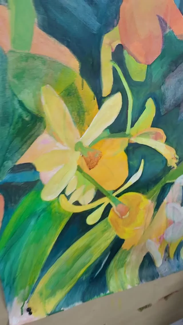 Peinture en cours à l'atelier. Si tout va bien, elle sera visible à l'expo Le jardin des secrets à Suresnes en novembre...